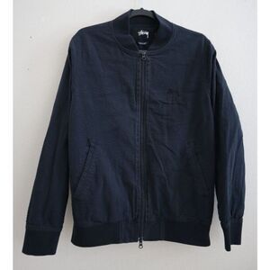 Stussy 115279 Men's Sz Small Navy Full Zip Seersucker Bomber Jacket